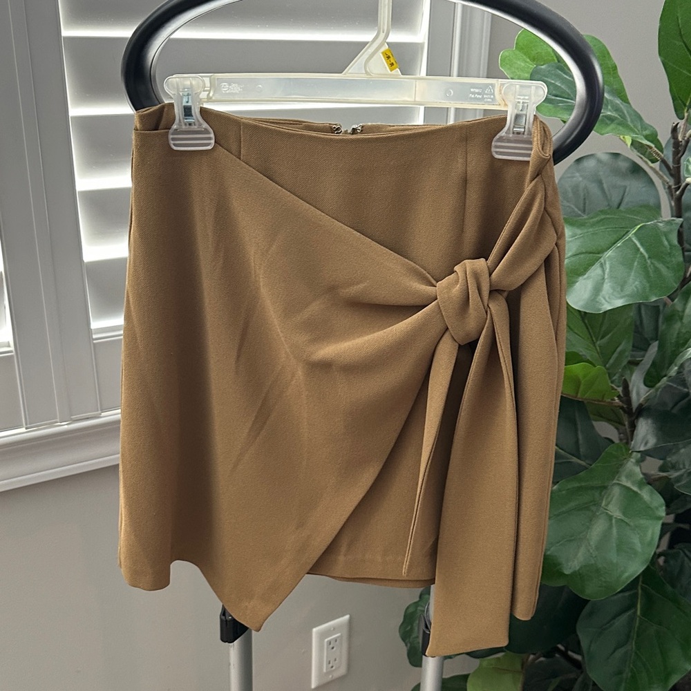 Wilfred Tan Mini Wrap-Front Skirt